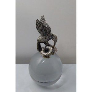 Vintage collectibles THE SPI Pewter Hammingbird figurine glass paperweight sp...